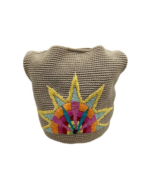 The Sak Handbags - The Sak Tan Crocheted Crossbody Bag with Multicolor Sunburst Embroidery